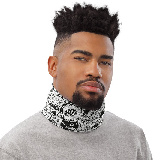 Black and white cool doodles art Neck Gaiter. Neck warmer