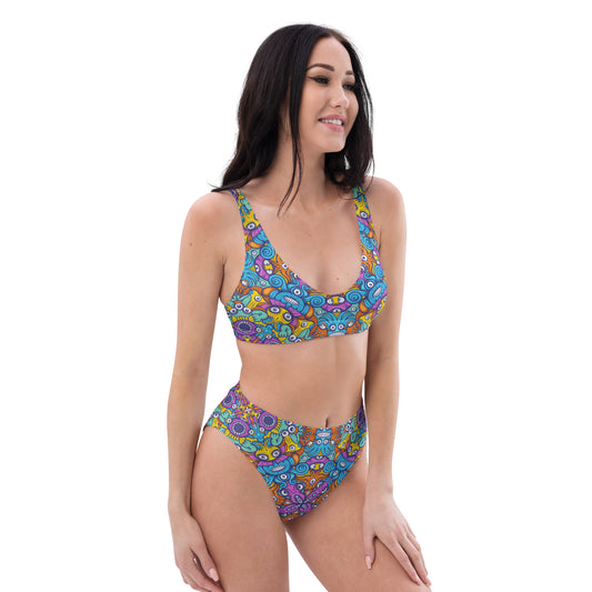 The ultimate sea beasts cast from the deep end of the ocean Recycled high-waisted bikini. Side view