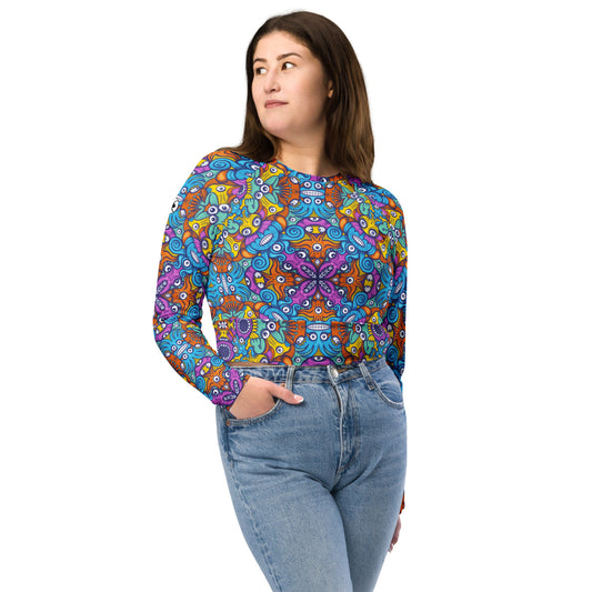 The ultimate sea beasts cast from the deep end of the ocean Recycled long-sleeve crop top. Front view