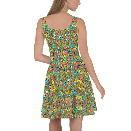 Alien monsters pattern design Skater Dress-Skater dresses