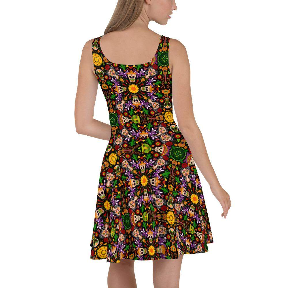 Mexican skulls celebrating the Day of the dead Skater Dress-Skater dresses