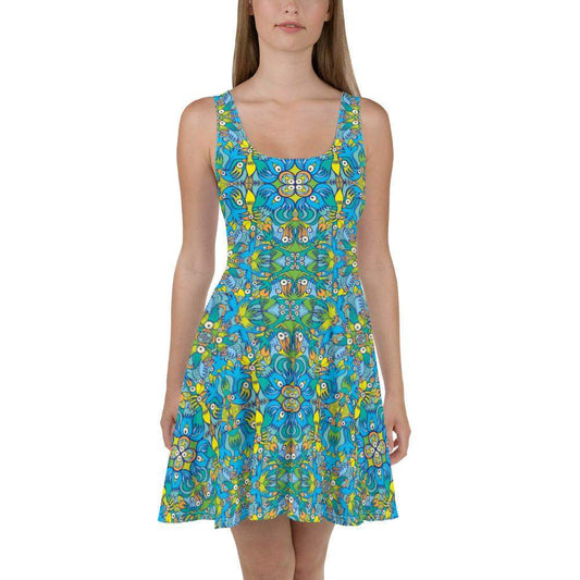 Exotic birds tropical pattern Skater Dress-Skater dresses