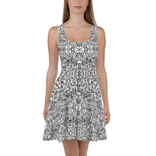 Brush style doodle critters Skater Dress-Skater dresses