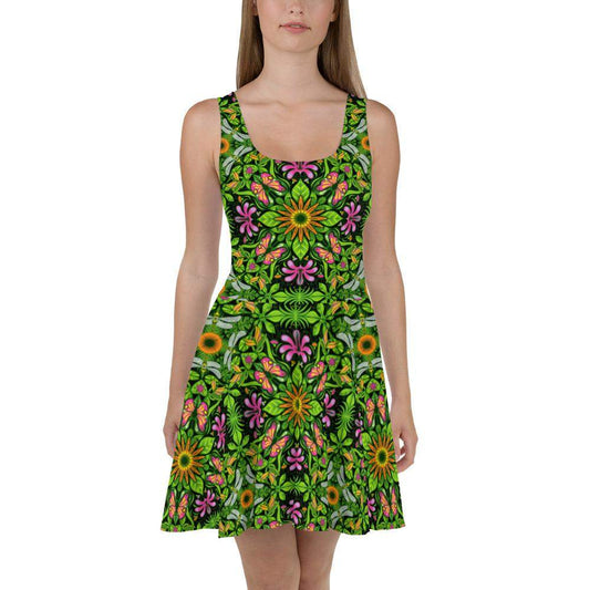 Magical garden full of flowers and insects Skater Dress-Skater dresses