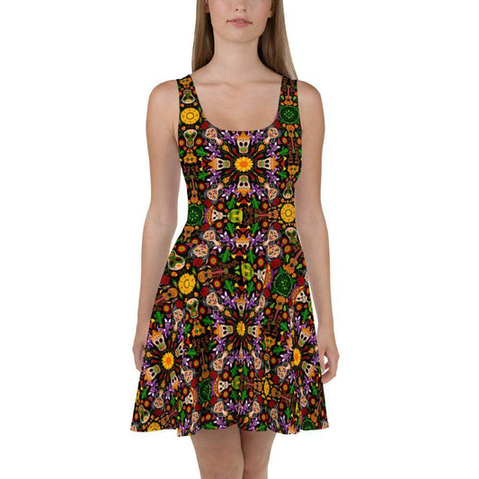 Mexican skulls celebrating the Day of the dead Skater Dress-Skater dresses