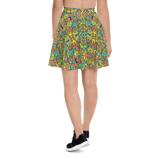 Alien monsters pattern design Skater Skirt-Skater skirts
