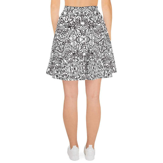 Brush style doodle critters Skater Skirt-Skater skirts