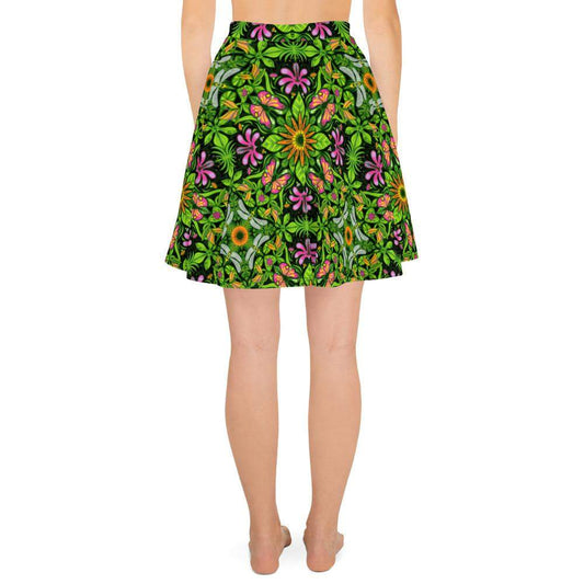 Magical garden full of flowers and insects Skater Skirt-Skater skirts