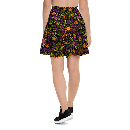 All Halloween stars in a creepy pattern design Skater Skirt. Back view