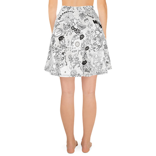 Celebrating the most comprehensive Doodle art of the universe Skater Skirt. Back view