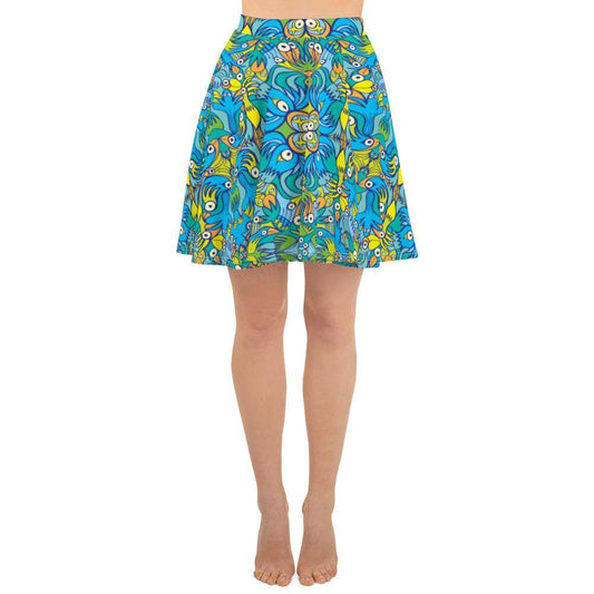Exotic birds tropical pattern Skater Skirt-Skater skirts