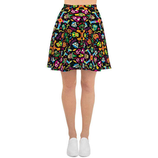 Mexican wrestling colorful party Skater Skirt-Skater skirts