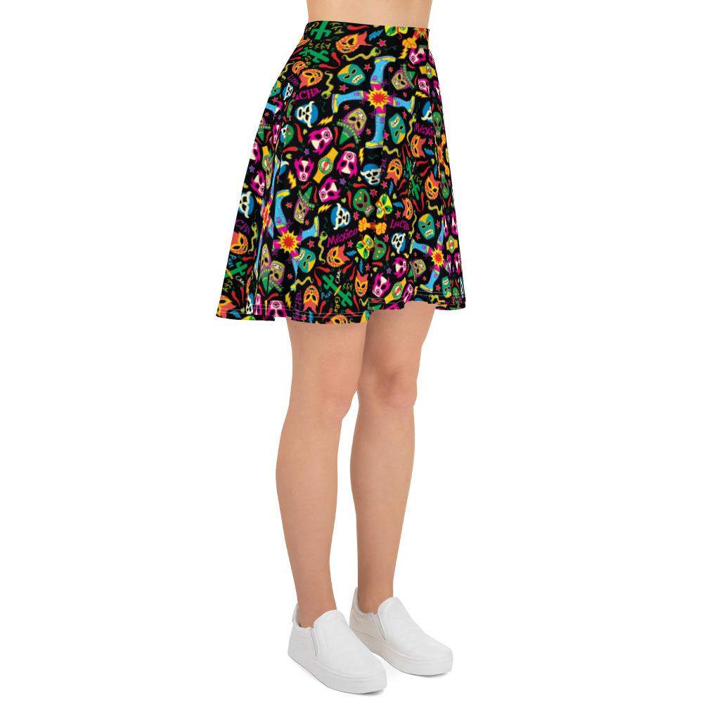 Mexican wrestling colorful party Skater Skirt-Skater skirts