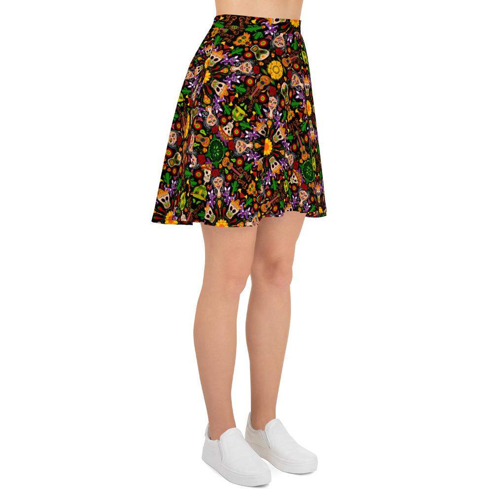 Mexican skulls celebrating the Day of the dead Skater Skirt-Skater skirts