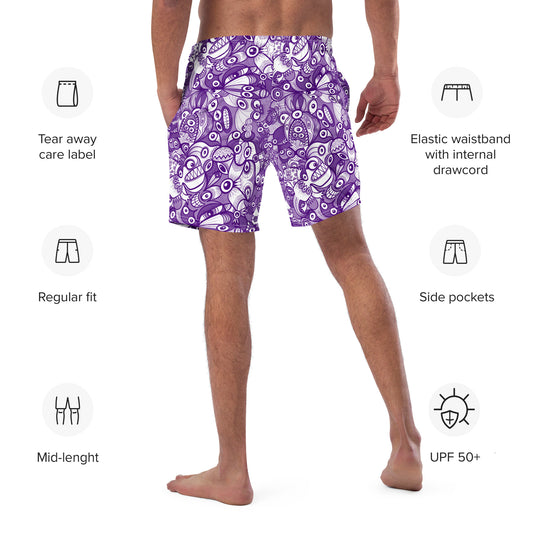 Fabulous blue critters doodle art Men's swim trunks. Product specifications