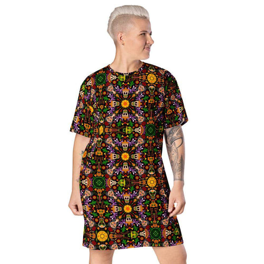 Mexican skulls celebrating the Day of the dead T-shirt dress-T-Shirt Dresses