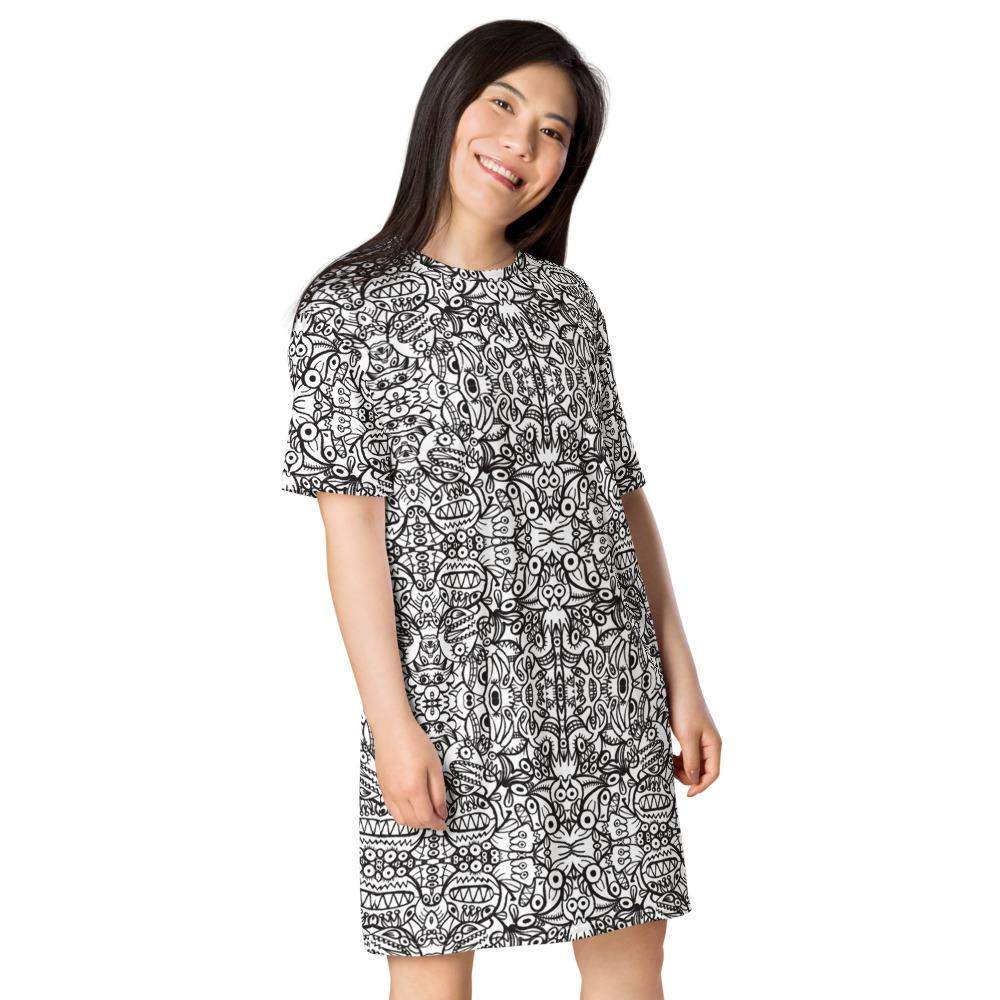 Brush style doodle critters T-shirt dress-T-Shirt Dresses