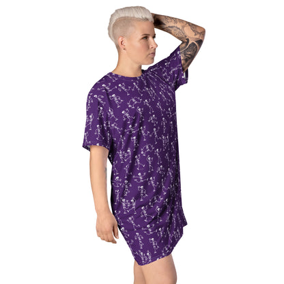 Fantastic skeletons having a great time on Halloween T-shirt dress. Side view