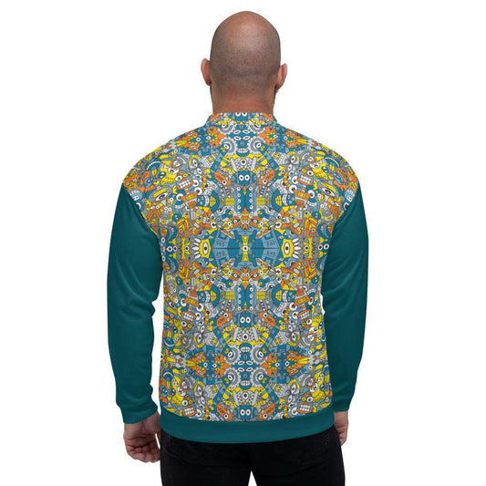 Retro robots doodle art Unisex Bomber Jacket-Unisex bomber jackets