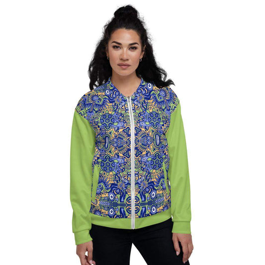Playful Pre-columbian symbols pattern Unisex Bomber Jacket-Unisex bomber jackets