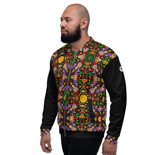 Mexican skulls celebrating the Day of the dead Unisex Bomber Jacket-Unisex bomber jackets