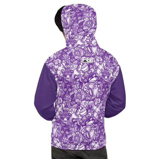 Fabulous blue critters Doodle art Unisex Hoodie. Back view