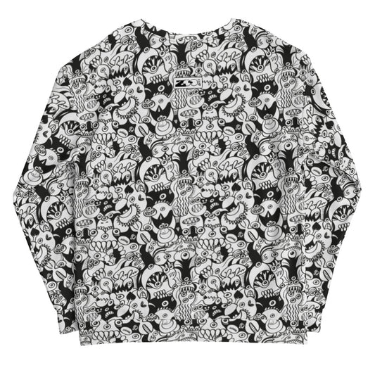 Black and white cool doodles art Unisex Sweatshirt. Back view