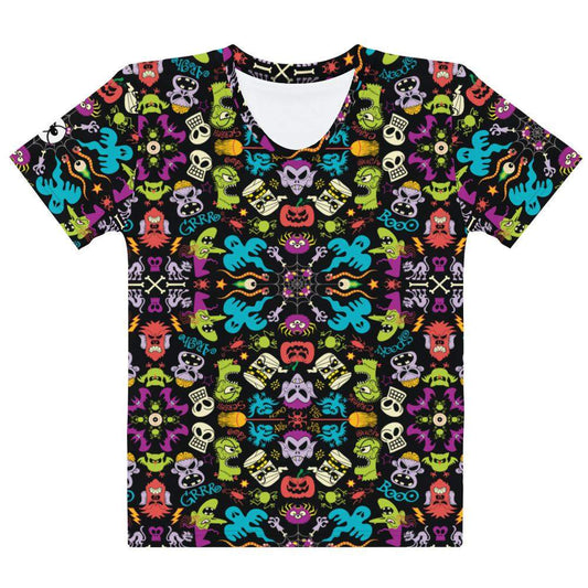 Spooky Halloween characters in a pattern design Women's T-shirt-All-over print T-Shirts