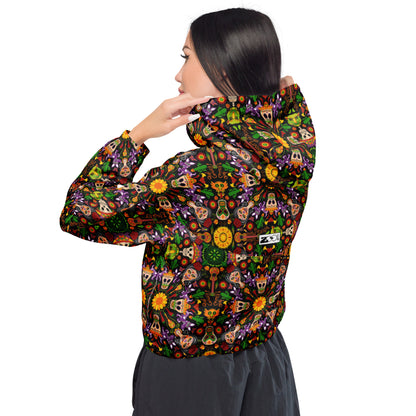 Mexican skulls celebrating the Day of the dead Women’s cropped windbreaker. Back view