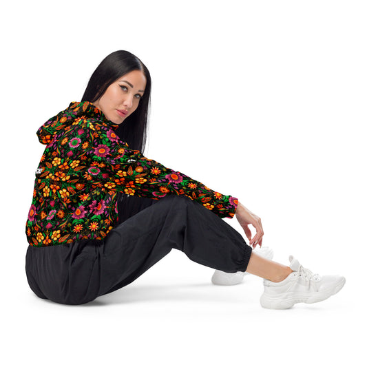 Wild flowers in a luxuriant jungle Women’s cropped windbreaker. Life style