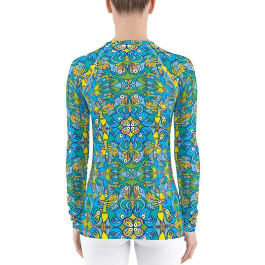 Exotic birds tropical pattern Women's Rash Guard-Rash guards