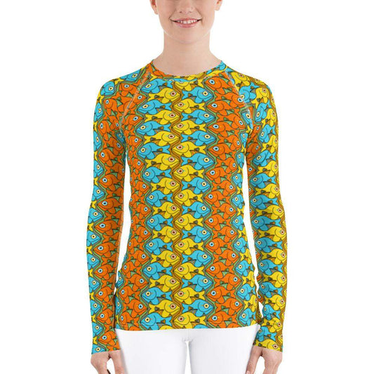 Smiling fishes colorful pattern Women's Rash Guard-Rash guards