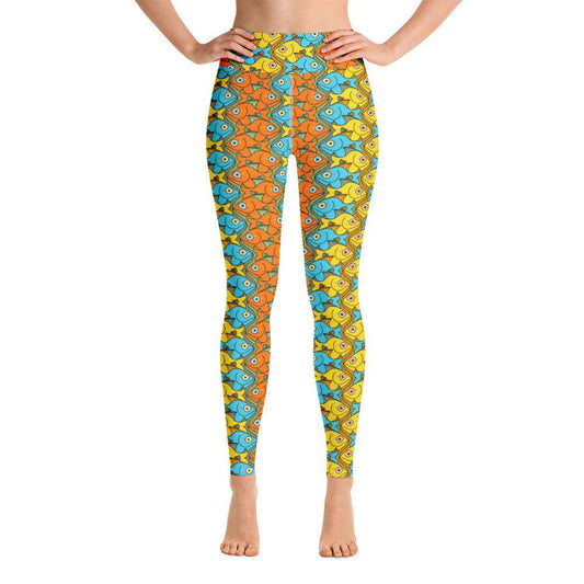 Smiling fishes colorful pattern Yoga Leggings-Yoga leggings