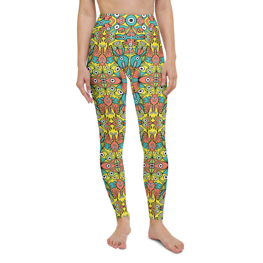 Alien monsters pattern design Yoga Leggings. Front view