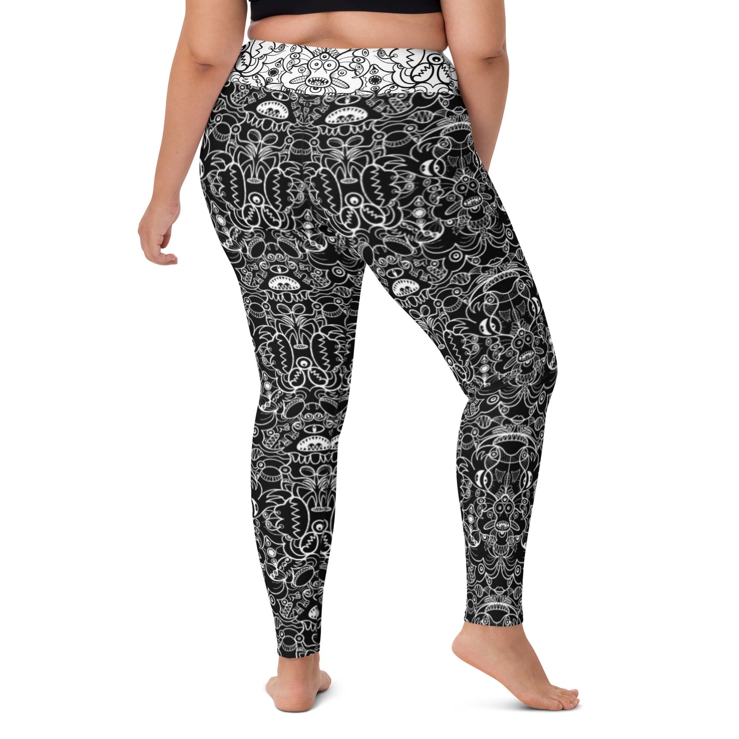 The powerful dark side of the Doodle world Yoga Leggings. Back view