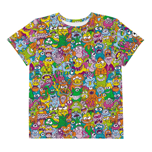 Terrific creatures ready for a horror movie Youth crew neck t-shirt. Front view