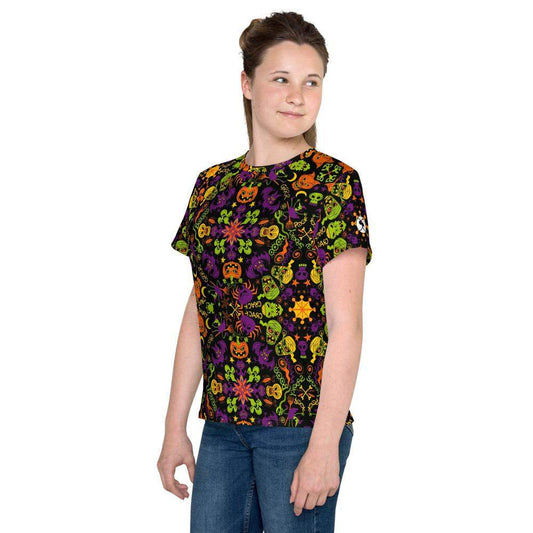 All Halloween stars in a creepy pattern design Youth crew neck t-shirt-Youth crew neck t-shirt