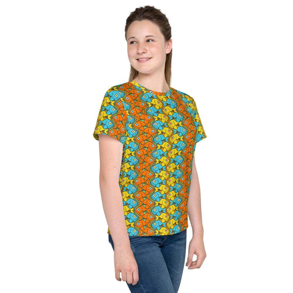 Smiling fishes colorful pattern Youth crew neck t-shirt-Youth crew neck t-shirt