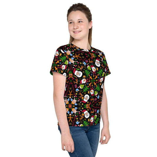 The joy of Christmas pattern design Youth crew neck t-shirt-Youth crew neck t-shirt