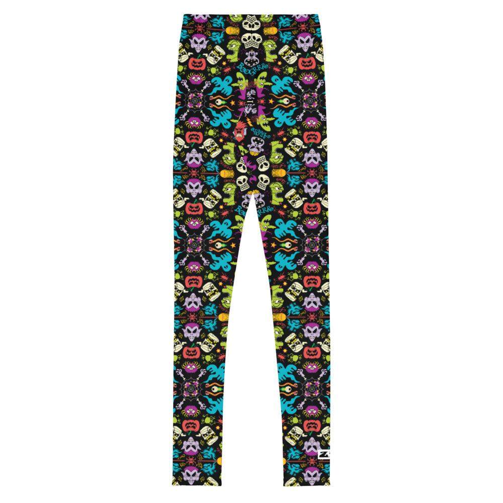 Spooky Halloween characters in a pattern design Youth Leggings-Youth Leggings