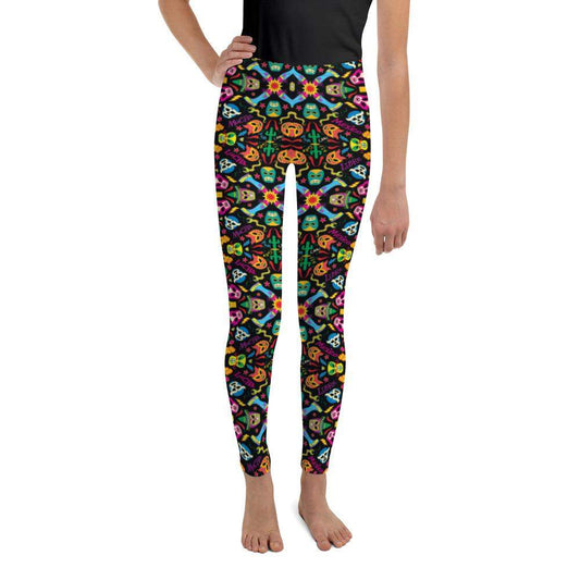 Mexican wrestling colorful party Youth Leggings-Youth Leggings