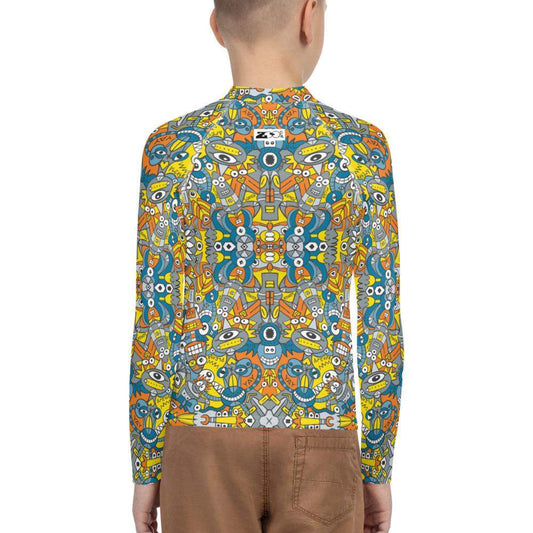 Retro robots doodle art Youth Rash Guard-Youth Rash Guard