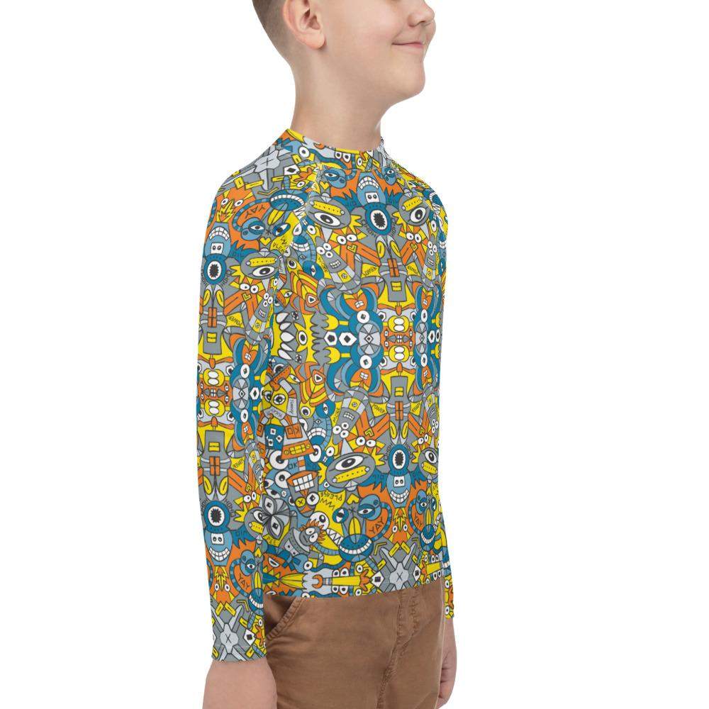Retro robots doodle art Youth Rash Guard-Youth Rash Guard