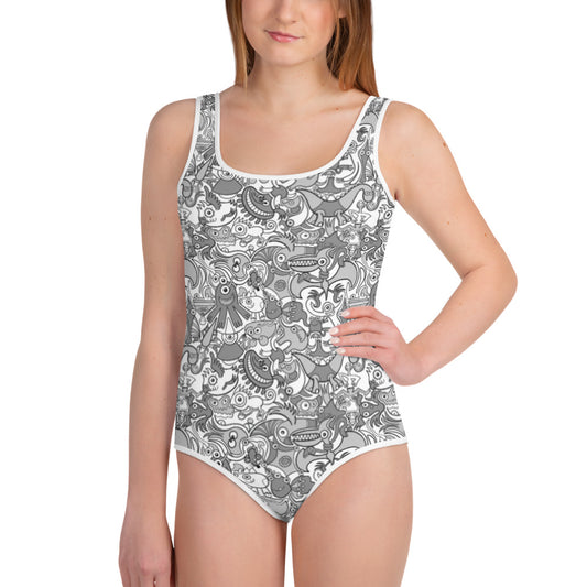 Awesome doodle creatures in a variety of tones of gray. Front view