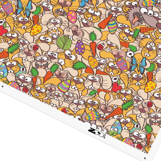 Thousands of crazy bunnies celebrating Easter Recycled polyester fabric. Product details