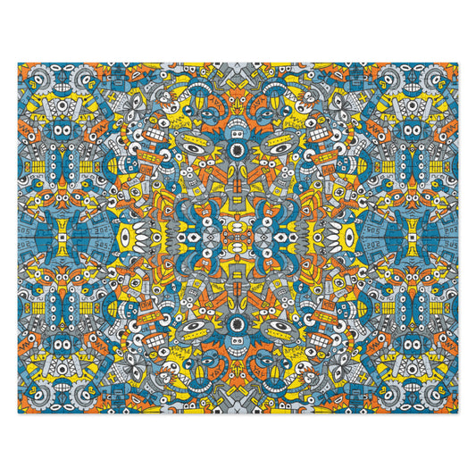 Retro robots doodle art Jigsaw puzzle. 520 pieces