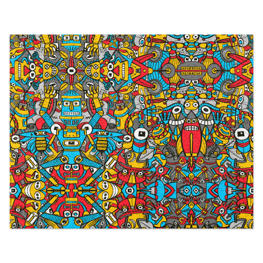 Crazy robots rising from rust in lively junkyards Jigsaw puzzle. 520 pieces