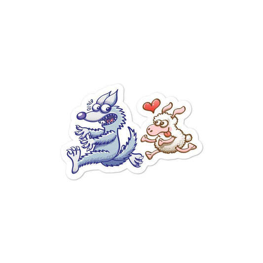 Sheep in love running after a wolf Bubble-free stickers-Bubble-free stickers