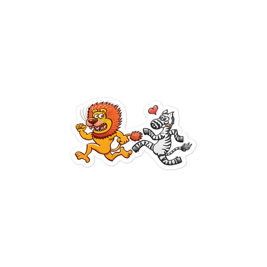 Zebra in love running after a lion Bubble-free stickers-Bubble-free stickers