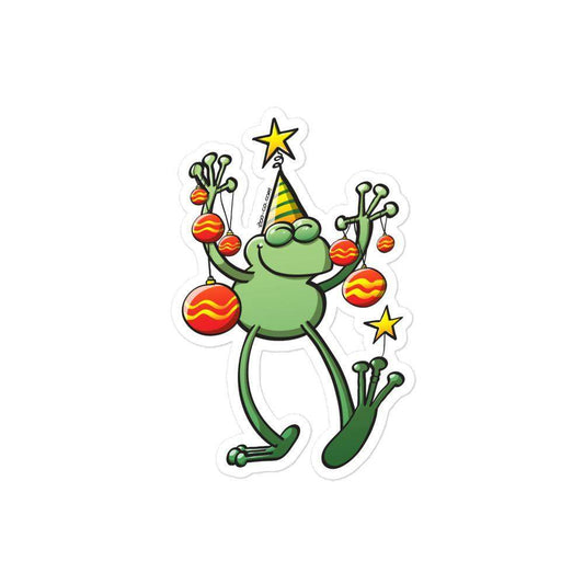Green frog celebrating Christmas Bubble-free stickers-Bubble-free stickers